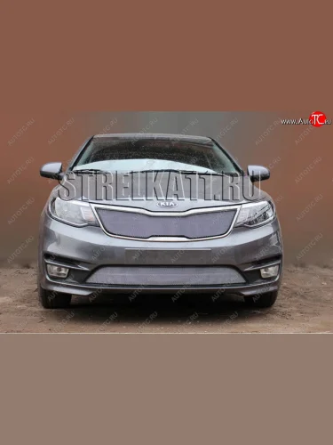 Защитная сетка в бампер (низ, ячейка 3х7 мм) Alfeco Стандарт (Хром) KIA Rio 3 QB хэтчбек 5 дв. рестайлинг (2015-2017)