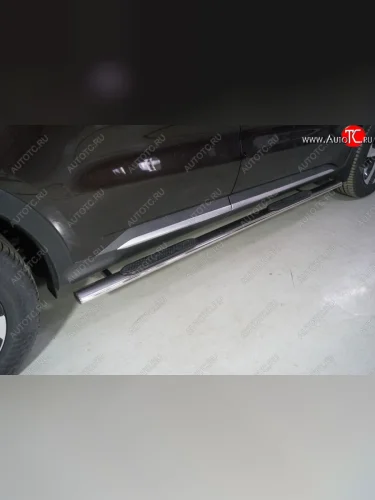 Пороги овальные с накладкой 75х42 мм ТСС Тюнинг (серые) KIA Sorento MQ4 (2020-2022)