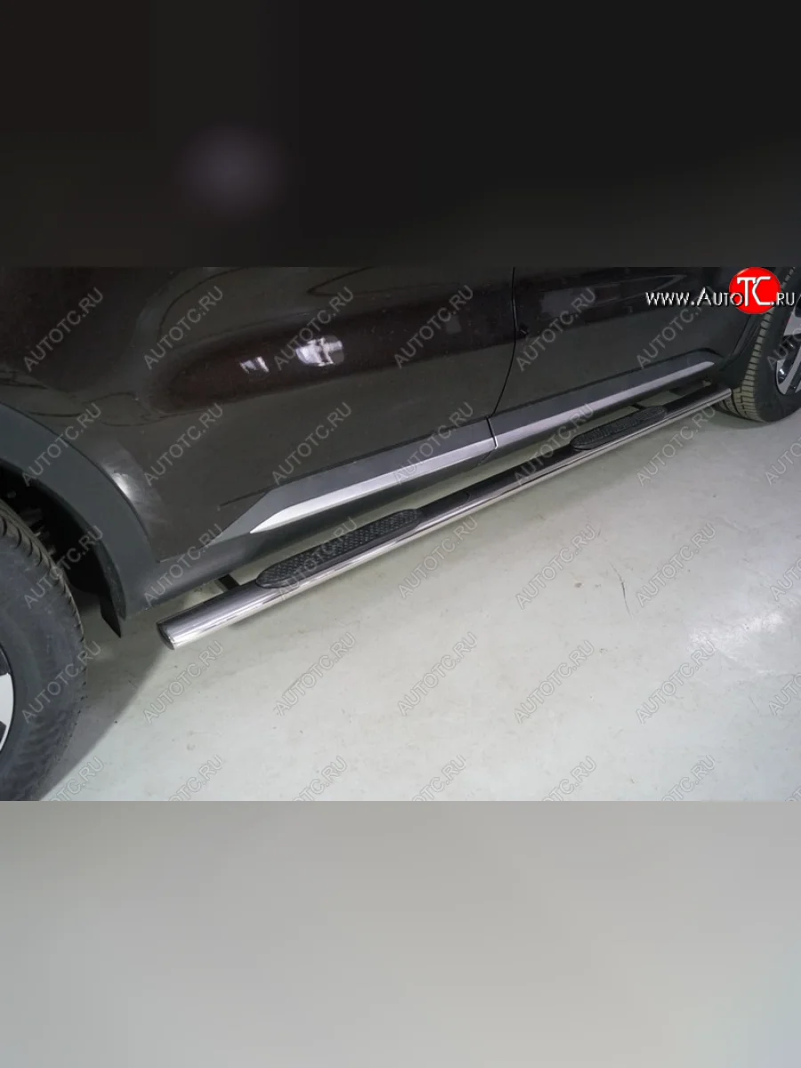 Пороги овальные с накладкой 75х42 мм ТСС Тюнинг KIA Sorento MQ4 (2020-2022) (серые)  в Керчи Республика Крым