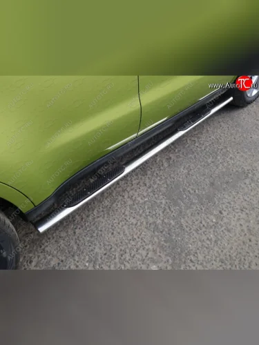 Пороги овальные с накладкой 75х42 мм ТСС Тюнинг (серые) KIA Soul PS дорестайлинг (2014-2016)