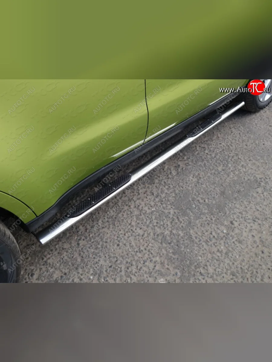 Пороги овальные с накладкой 75х42 мм ТСС Тюнинг KIA Soul PS дорестайлинг (2014-2016) (серые)  в Перми Пермском крае