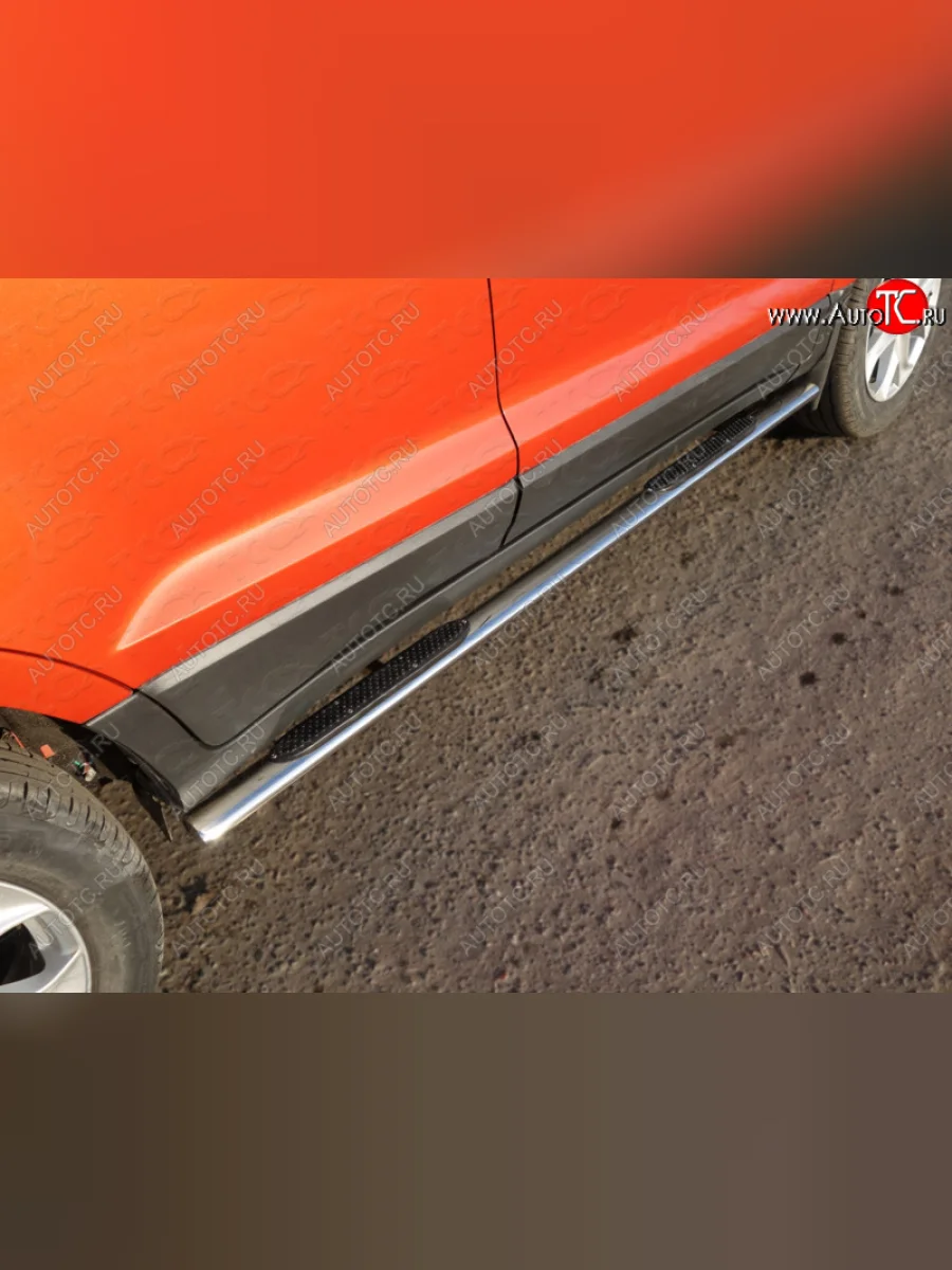 Пороги овальные с накладкой 75х42 мм ТСС Тюнинг Ford EcoSport дорестайлинг (2013-2019) (серые)  в Перми Пермском крае