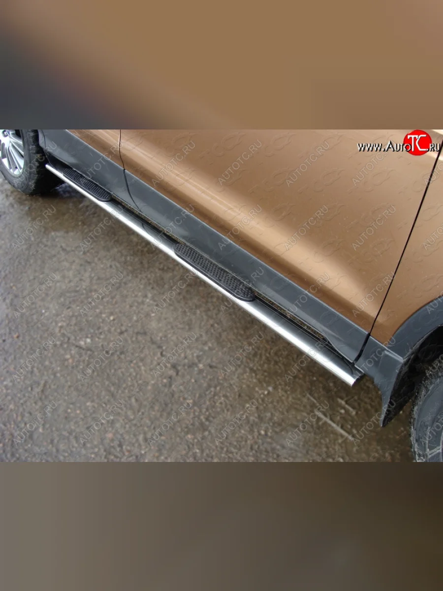 Пороги овальные с накладкой 75х42 мм ТСС Тюнинг Ford Kuga 2 дорестайлинг (2013-2016) (серые)  в Самаре Самарской области