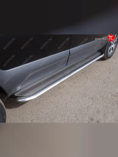 Пороги овальные с площадкой 75х42 мм ТСС Тюнинг (нержавейка лист) KIA Mohave HM2 (2019-2022)