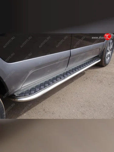 Пороги овальные с площадкой 75х42 мм ТСС Тюнинг (серые) KIA Mohave HM2 (2019-2022)