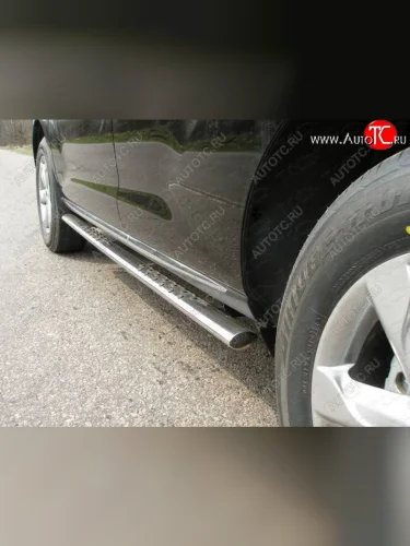 Пороги овальные с проступью 75х42 мм ТСС Тюнинг (серые) Nissan Murano 2 Z51 рестайлинг (2010-2016)