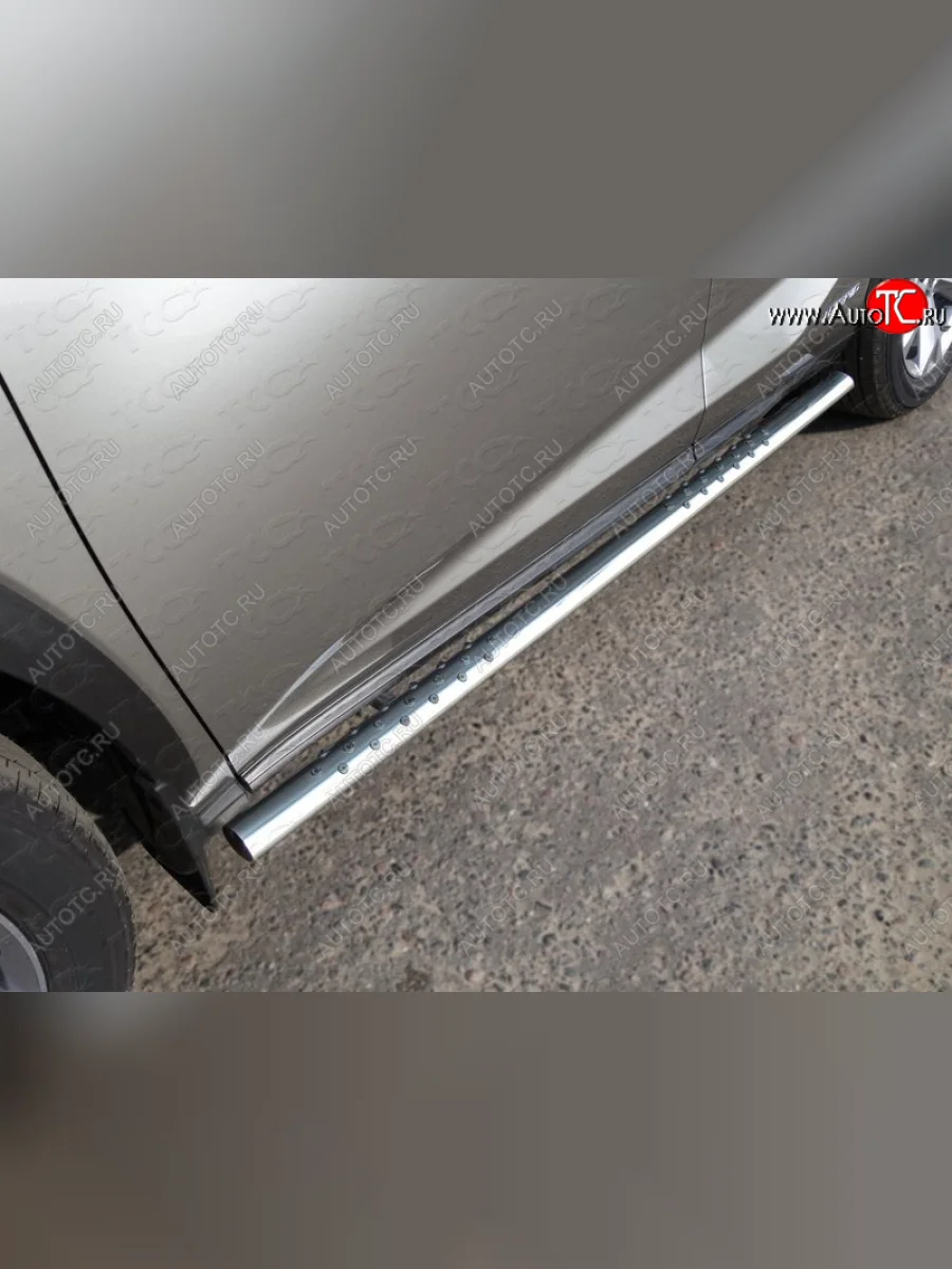 Пороги овальные с проступью 75х42 мм кроме F-Sport ТСС Тюнинг Lexus NX300h Z10 дорестайлинг (2014-2017) (серые)  в Самаре Самарской области