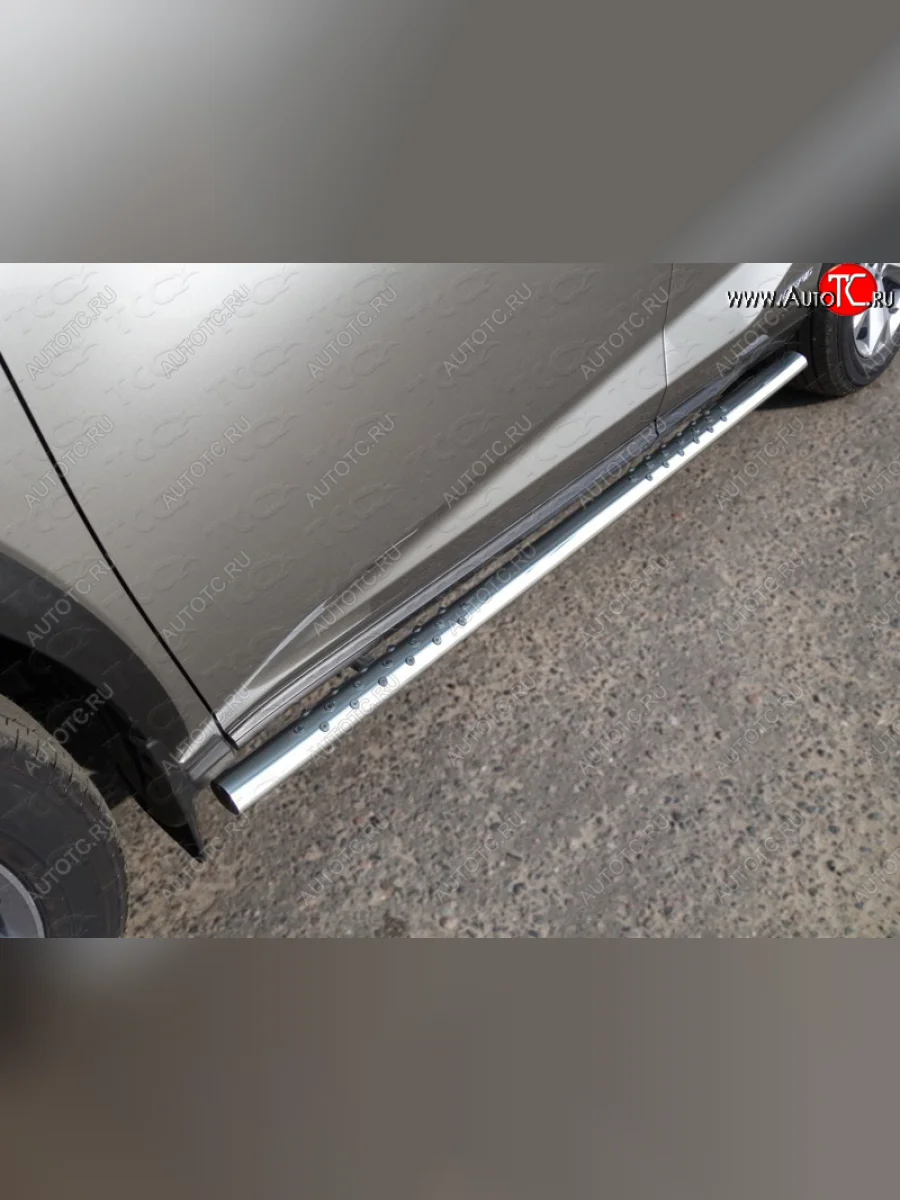 Пороги овальные с проступью 75х42 мм кроме F-Sport ТСС Тюнинг Lexus NX200 Z10 рестайлинг (2017-2021) (серые)  в Перми Пермском крае