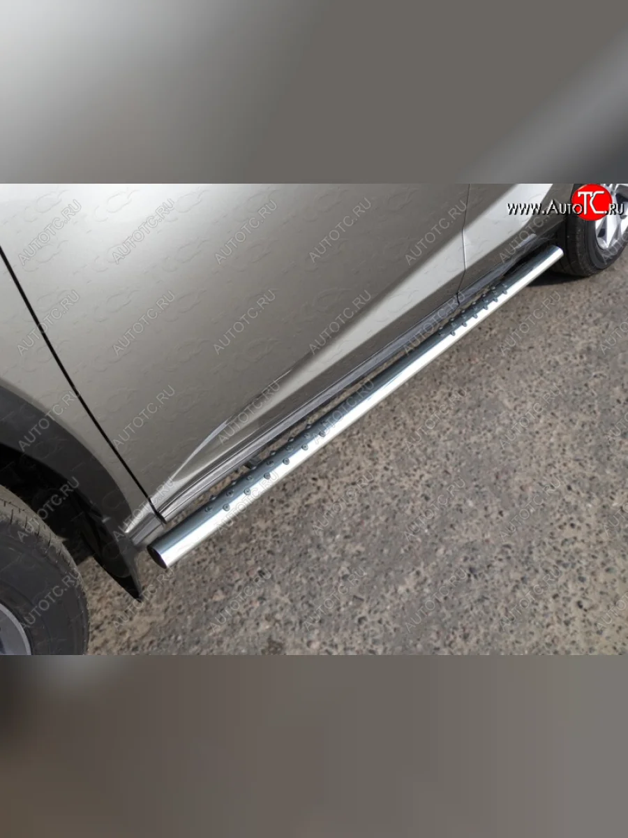 Пороги овальные с проступью 75х42 мм кроме F-Sport ТСС Тюнинг Lexus NX200T Z10 (2014-2017) (серые)  в Керчи Республика Крым