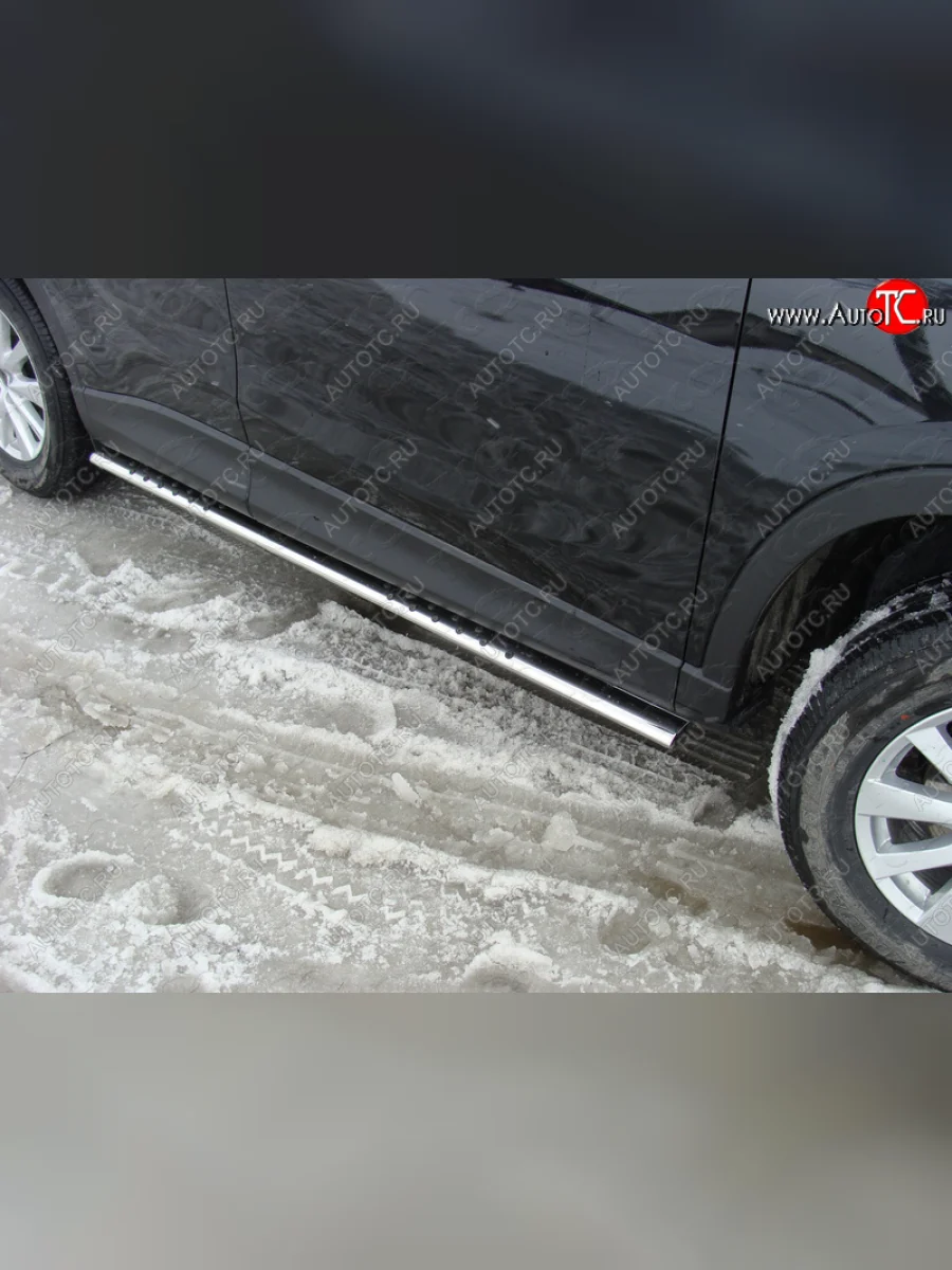 Пороги овальные с проступью 75х42 мм ТСС Тюнинг Mazda CX-5 KE дорестайлинг (2011-2014) (серые)  в Перми Пермском крае