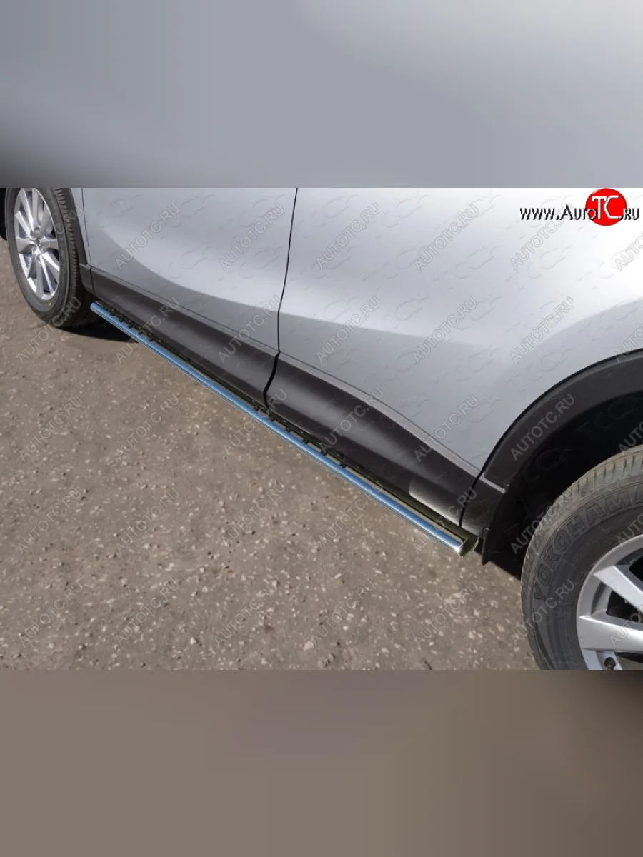 Пороги овальные с проступью 75х42 мм ТСС Тюнинг Mazda CX-5 KE рестайлинг (2015-2017) (серые)  в Перми Пермском крае