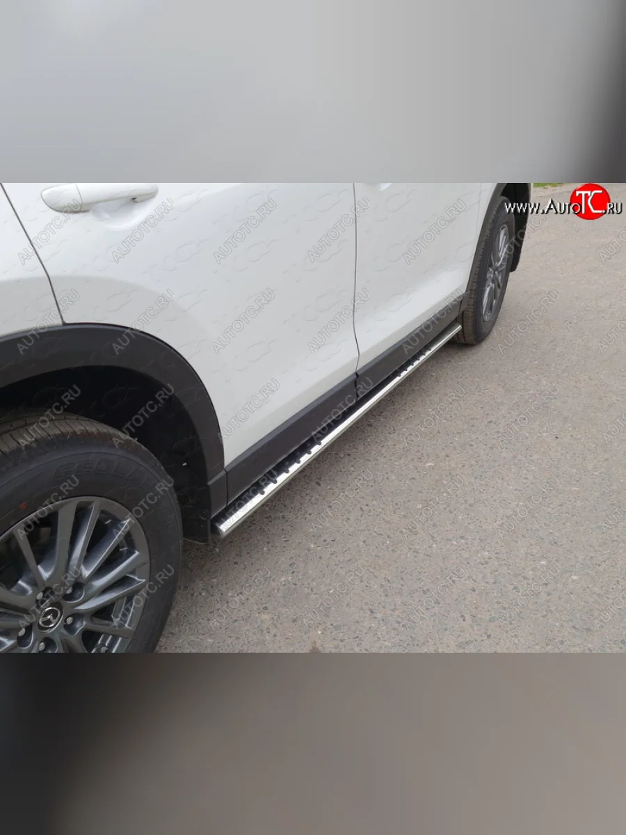 Пороги овальные с проступью 75х42 мм ТСС Тюнинг Mazda CX-5 KF (2016-2025) (серые)  в Перми Пермском крае