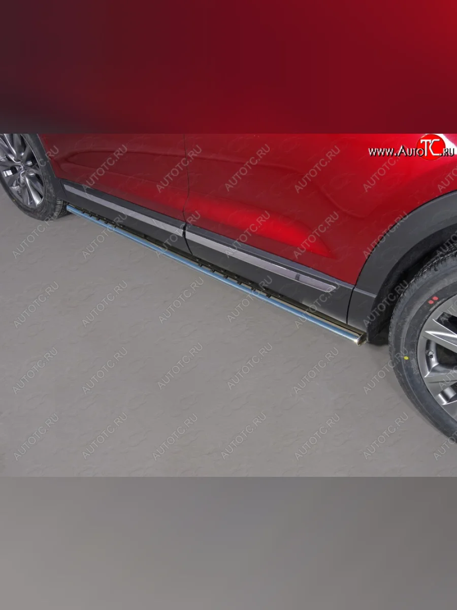 Пороги овальные с проступью 75х42 мм ТСС Тюнинг Mazda CX-9 TC дорестайлинг (2015-2025) (серые)  в Перми Пермском крае