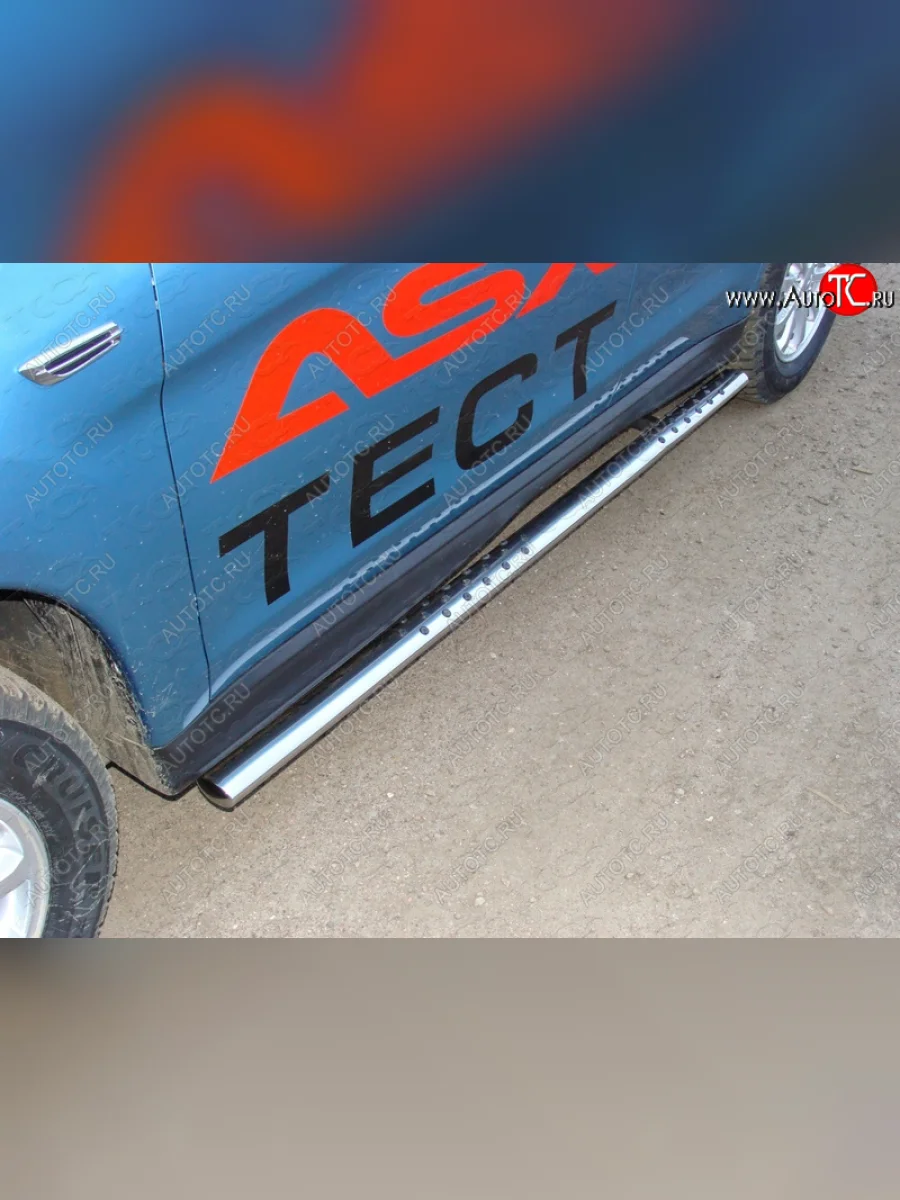 Пороги овальные с проступью 75х42 мм ТСС Тюнинг Mitsubishi ASX 1-ый рестайлинг (2013-2016) (серые)  в Перми Пермском крае