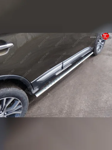 Пороги овальные с проступью 75х42 мм ТСС Тюнинг (серые) Mitsubishi Outlander GF 3-ий рестайлинг (2018-2022)