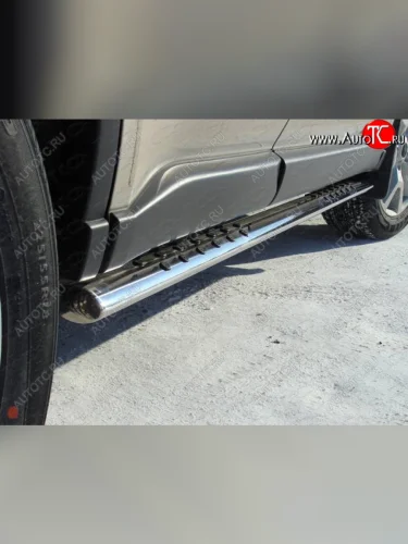 Пороги овальные с проступью 75х42 мм ТСС Тюнинг (серые) Nissan X-trail 2 T31 рестайлинг (2010-2015)