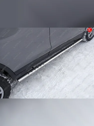 Пороги овальные с проступью 75х42 мм ТСС Тюнинг (серые) Nissan X-trail 3 T32 дорестайлинг (2013-2018)