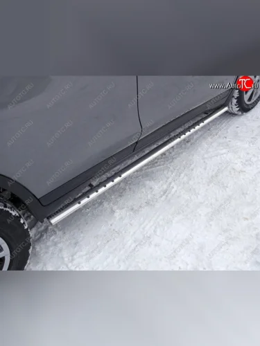 Пороги овальные с проступью 75х42 мм ТСС Тюнинг (серые) Nissan X-trail 3 T32 рестайлинг (2017-2022)