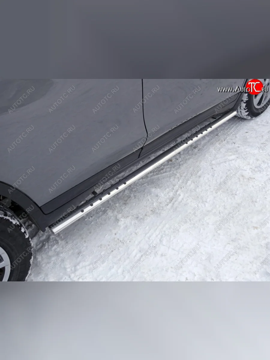 Пороги овальные с проступью 75х42 мм ТСС Тюнинг Nissan X-trail 3 T32 рестайлинг (2017-2022) (серые)  в Перми Пермском крае