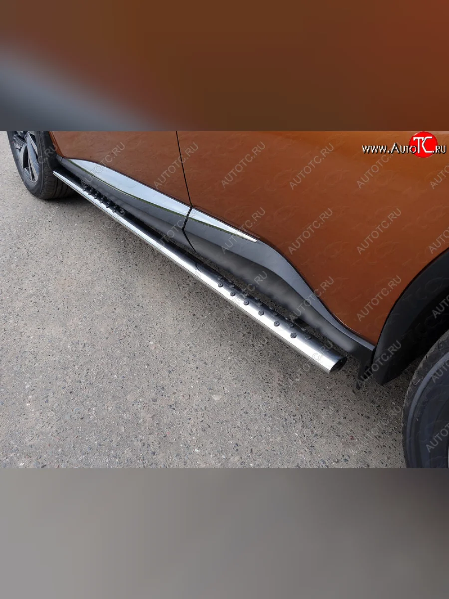 Пороги овальные с проступью 75х42 мм ТСС Тюнинг Nissan Murano 3 Z52 дорестайлинг (2015-2022) (серые)  в Самаре Самарской области