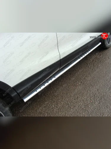 Пороги овальные с проступью 75х42 мм ТСС Тюнинг (серые) Nissan Qashqai 2 J11 дорестайлинг (2013-2019)