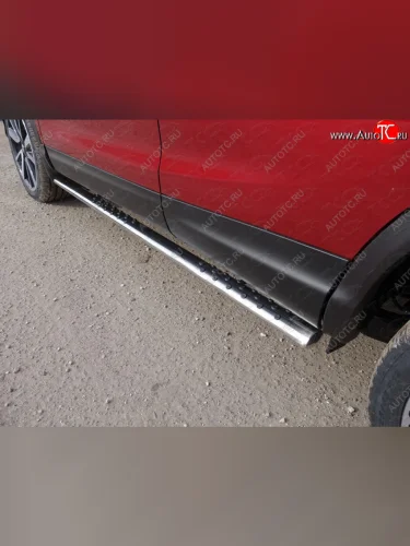 Пороги овальные с проступью 75х42 мм ТСС Тюнинг (серые) Nissan Qashqai 2 J11 рестайлинг (2017-2022)