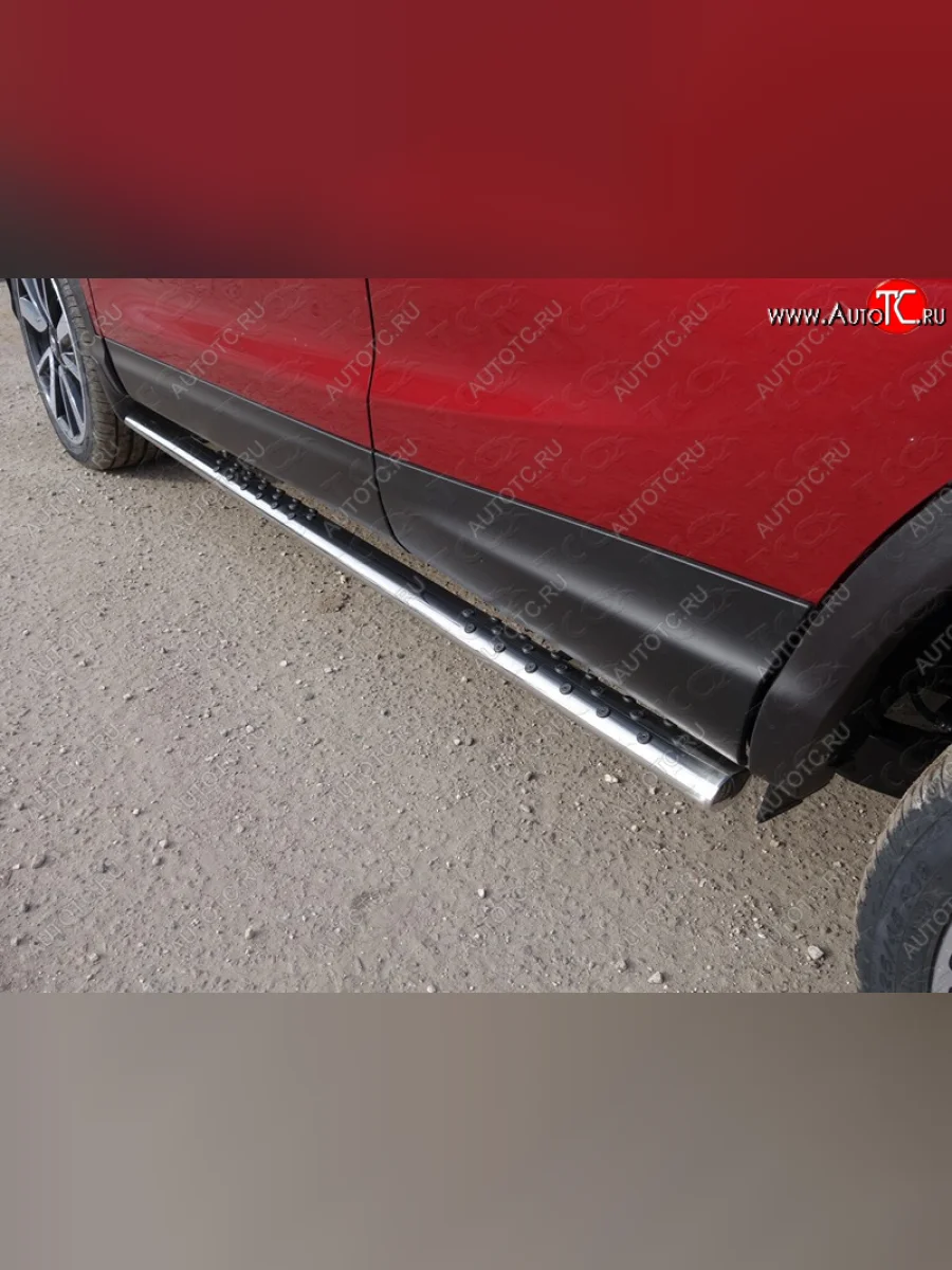 Пороги овальные с проступью 75х42 мм ТСС Тюнинг Nissan Qashqai 2 J11 рестайлинг (2017-2022) (серые)  в Самаре Самарской области