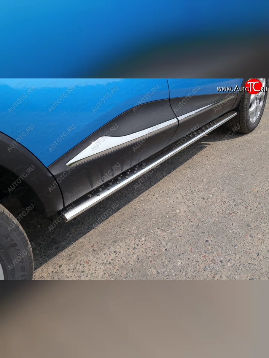 Пороги овальные с проступью 75х42 мм ТСС Тюнинг Renault Kaptur дорестайлинг (2016-2020) (серые)  в Самаре Самарской области