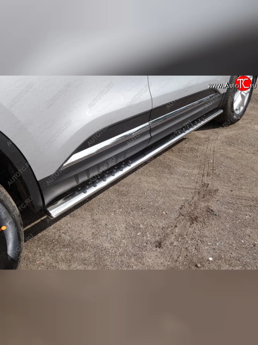Пороги овальные с проступью 75х42 мм ТСС Тюнинг Renault Koleos 2 (2016-2025) (серые)  в Самаре Самарской области