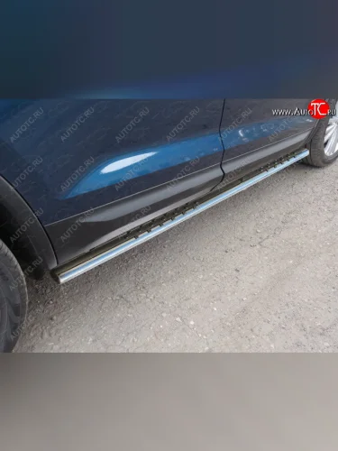 Пороги овальные с проступью 75х42 мм ТСС Тюнинг (серые) Skoda Kodiaq 1 NS7 дорестайлинг (2017-2021)