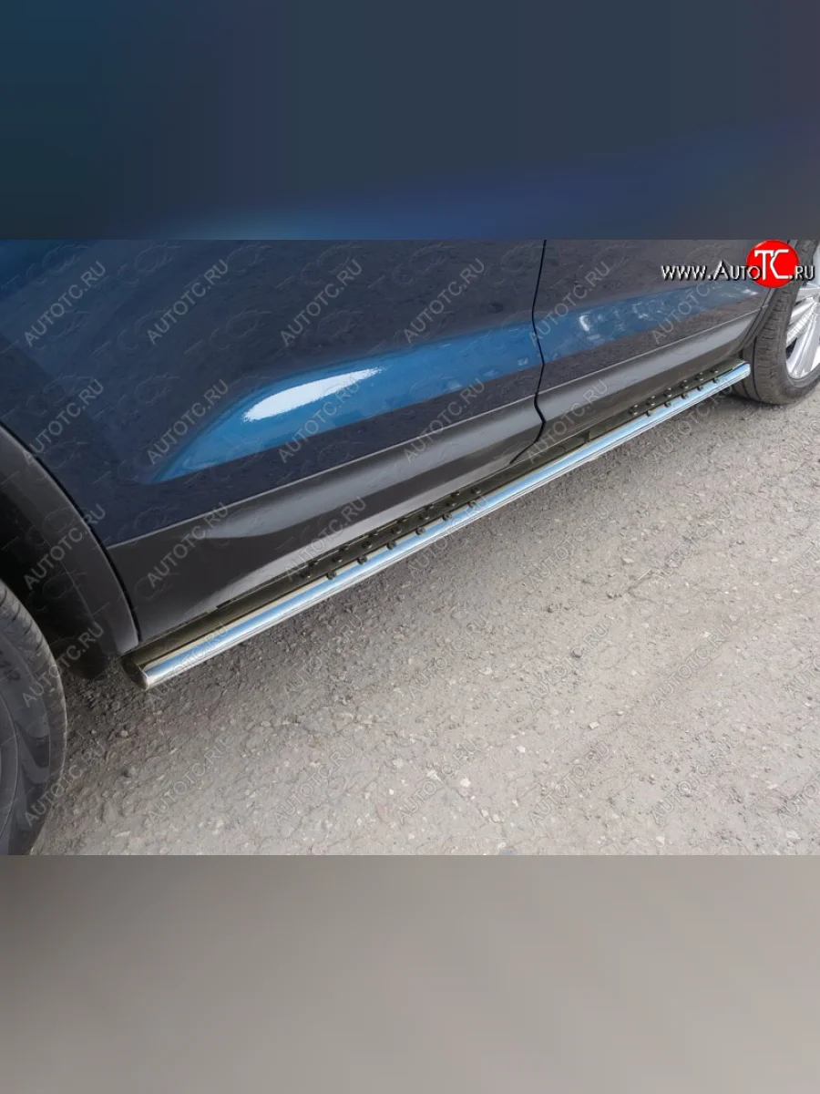 Пороги овальные с проступью 75х42 мм ТСС Тюнинг Skoda Kodiaq 1 NS7 дорестайлинг (2017-2021) (серые)  в Воронеже Воронежской области