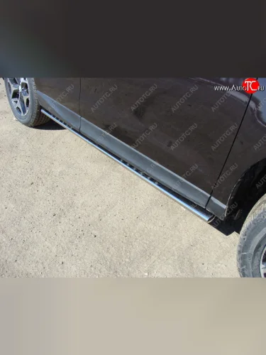Пороги овальные с проступью 75х42 мм ТСС Тюнинг (серые) Subaru Forester SJ рестайлинг (2016-2019)