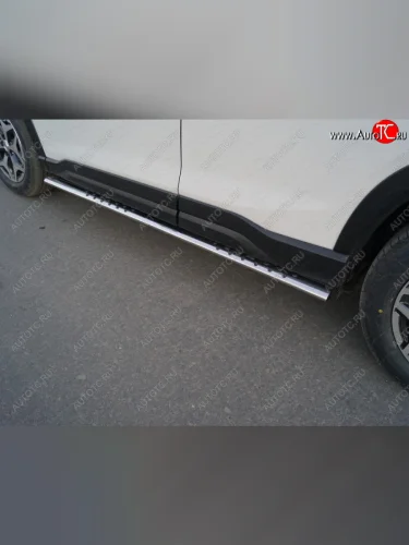 Пороги овальные с проступью 75х42 мм ТСС Тюнинг (серые) Subaru Forester SK/S14 дорестайлинг (2018-2021)