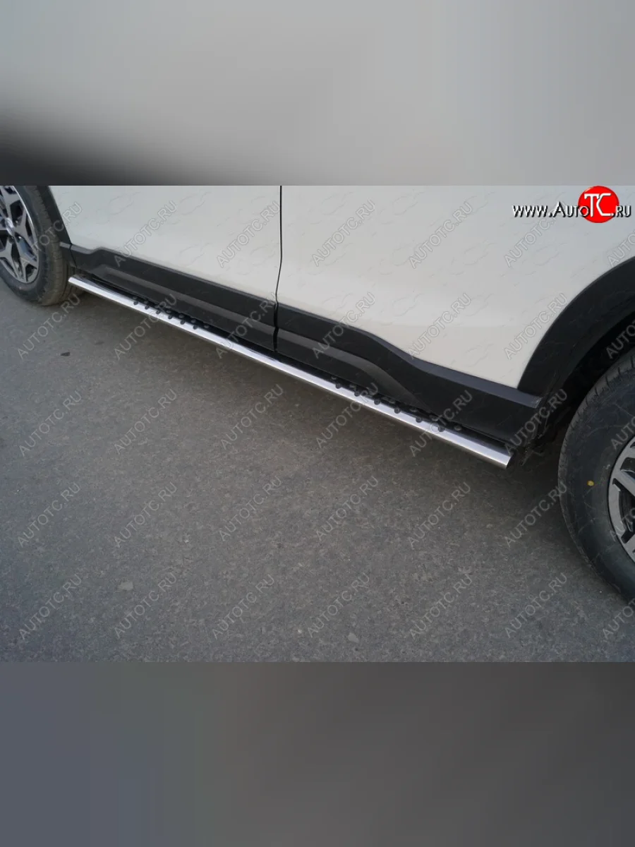 Пороги овальные с проступью 75х42 мм ТСС Тюнинг Subaru Forester SK/S14 дорестайлинг (2018-2021) (серые)  в Самаре Самарской области