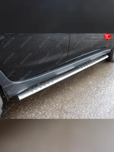 Пороги овальные с проступью 75х42 мм ТСС Тюнинг (серые) Subaru XV GT/G24 дорестайлинг (2017-2021)
