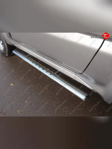 Пороги овальные с проступью 75х42 мм ТСС Тюнинг (серые) Suzuki Jimny JB23/JB43 2-ой рестайлинг (2012-2018)