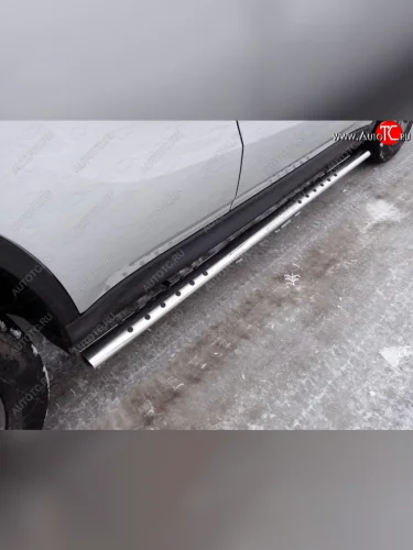 Пороги овальные с проступью 75х42 мм ТСС Тюнинг (серые) Suzuki Vitara LY дорестайлинг (2015-2019)