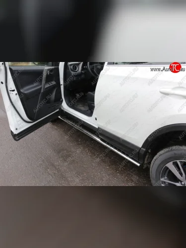 Пороги овальные с проступью 75х42 мм ТСС Тюнинг (серые) Toyota RAV4 XA40 5 дв. рестайлинг (2015-2019)