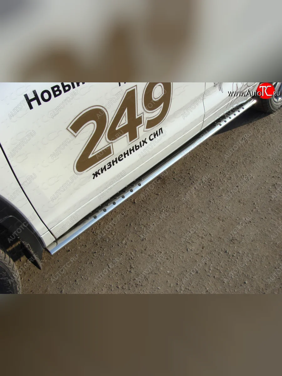 Пороги овальные с проступью 75х42 мм ТСС Тюнинг Toyota Highlander XU50 рестайлинг (2016-2020) (серые)  в Керчи Республика Крым