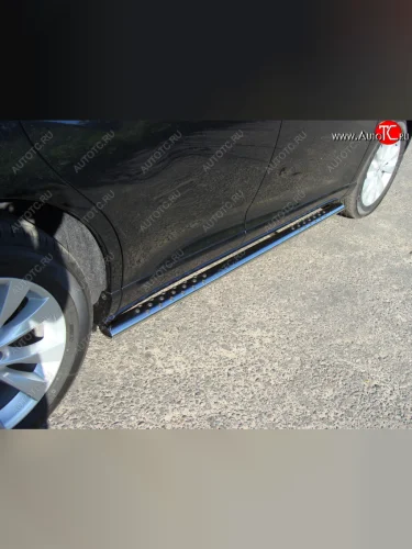 Пороги овальные с проступью 75х42 мм ТСС Тюнинг (серые) Toyota Venza GV10 рестайлинг (2012-2016)