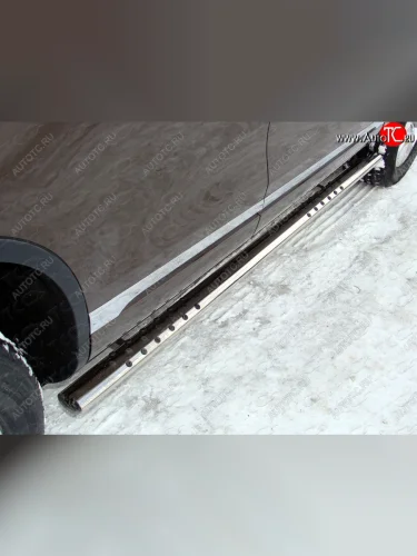 Пороги овальные с проступью 75х42 мм ТСС Тюнинг (серые) Volkswagen Touareg 2 NF рестайлинг (2014-2018)