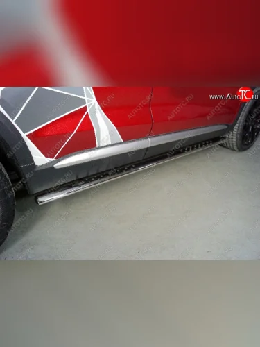 Пороги овальные с проступью 75х42 мм ТСС Тюнинг (серые) Changan CS75 1-ый рестайлинг (2018-2022)