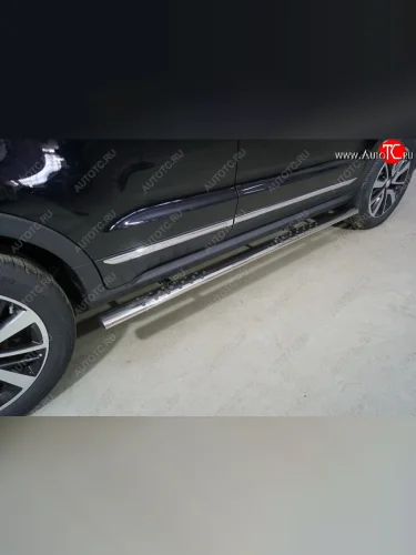 Пороги овальные с проступью 75х42 мм ТСС Тюнинг (серые) Changan CS55 Plus (2021-2025)