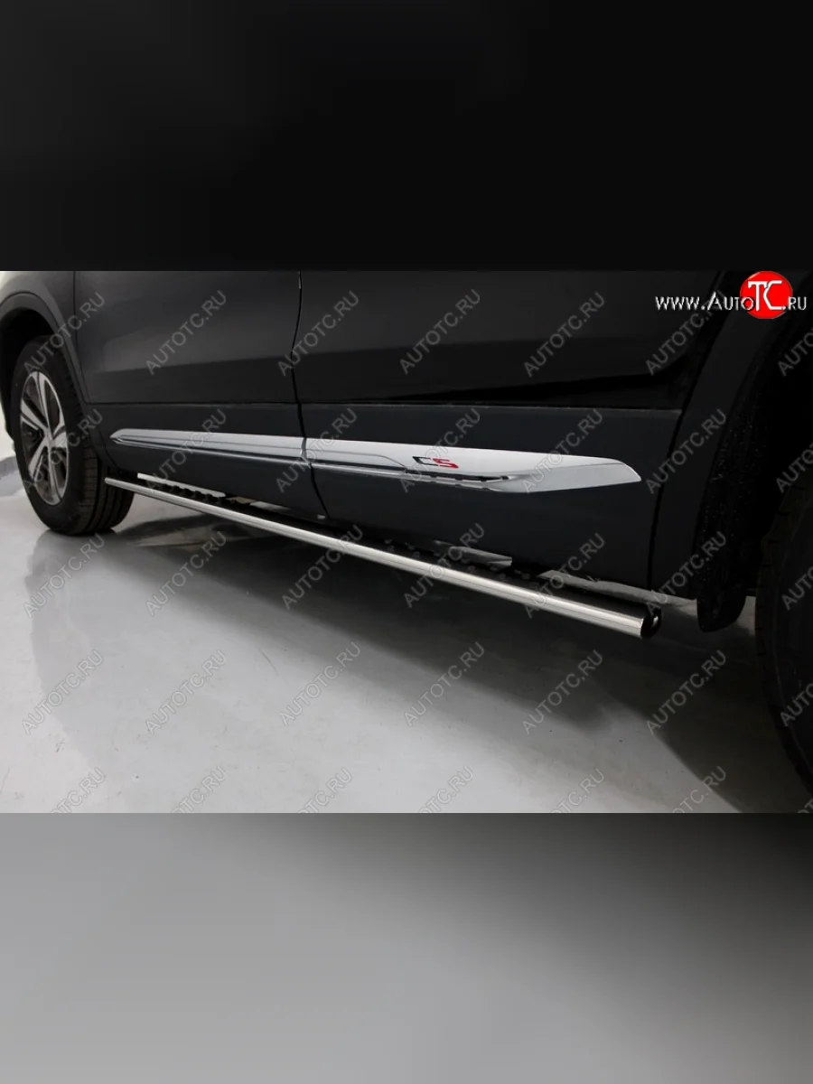 Пороги овальные с проступью 75х42 мм ТСС Тюнинг Changan CS75 1-ый рестайлинг (2018-2022) (серые)  в Перми Пермском крае