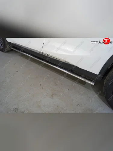 Пороги овальные с проступью 75х42 мм ТСС Тюнинг (серые) EXEED TXL  дорестайлинг (2020-2021)