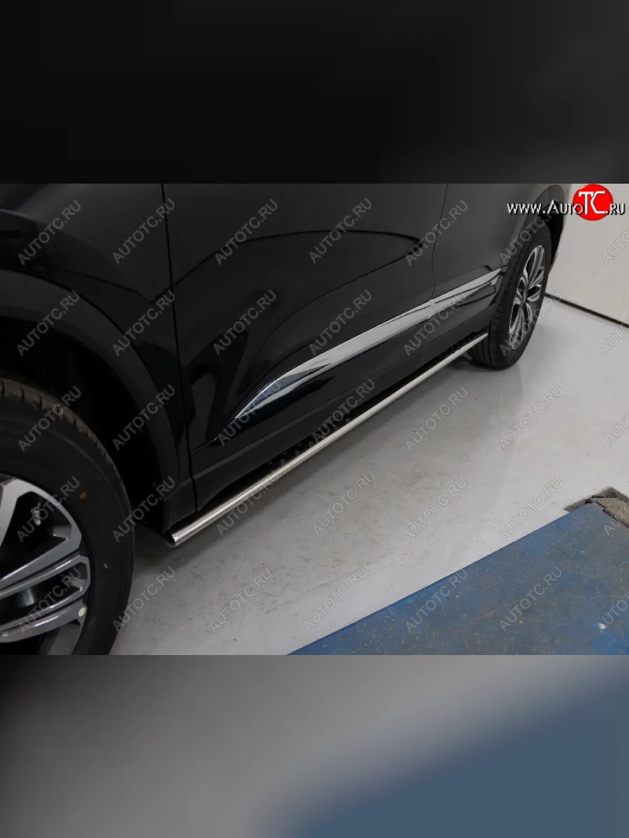 Пороги овальные с проступью 75х42 мм ТСС Тюнинг Chery Tiggo 8 (T18) дорестайлинг (2018-2022) (серые)  с доставкой в г. Керчь