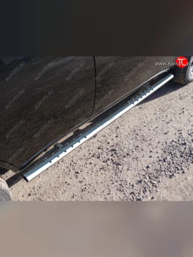 Пороги овальные с проступью 75х42 мм ТСС Тюнинг (серые) Chery Tiggo T11 рестайлинг (2013-2016)