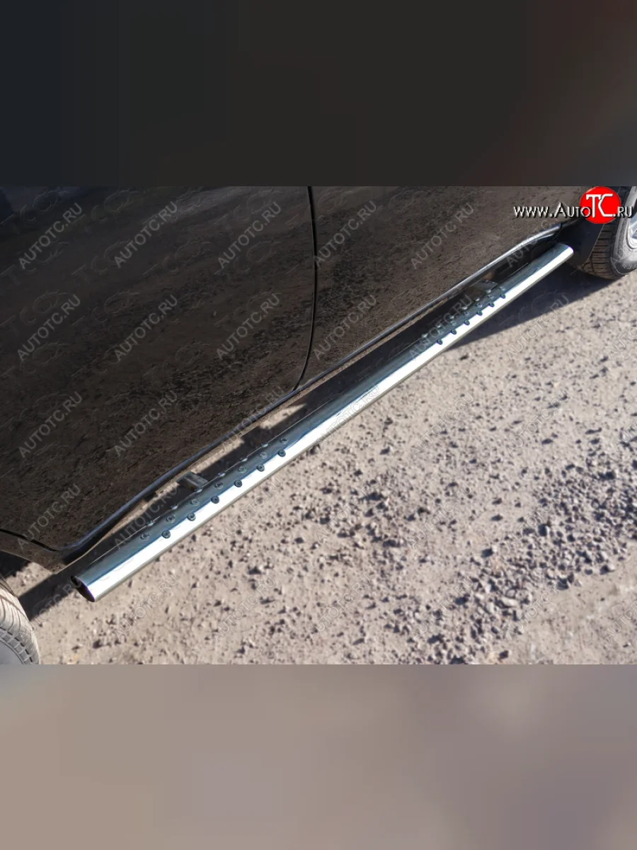 Пороги овальные с проступью 75х42 мм ТСС Тюнинг Chery Tiggo T11 рестайлинг (2013-2016) (серые)  в Перми Пермском крае