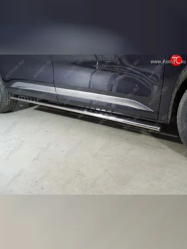 Пороги овальные с проступью 75х42 мм ТСС Тюнинг (серые) EXEED VX дорестайлинг (2020-2023)