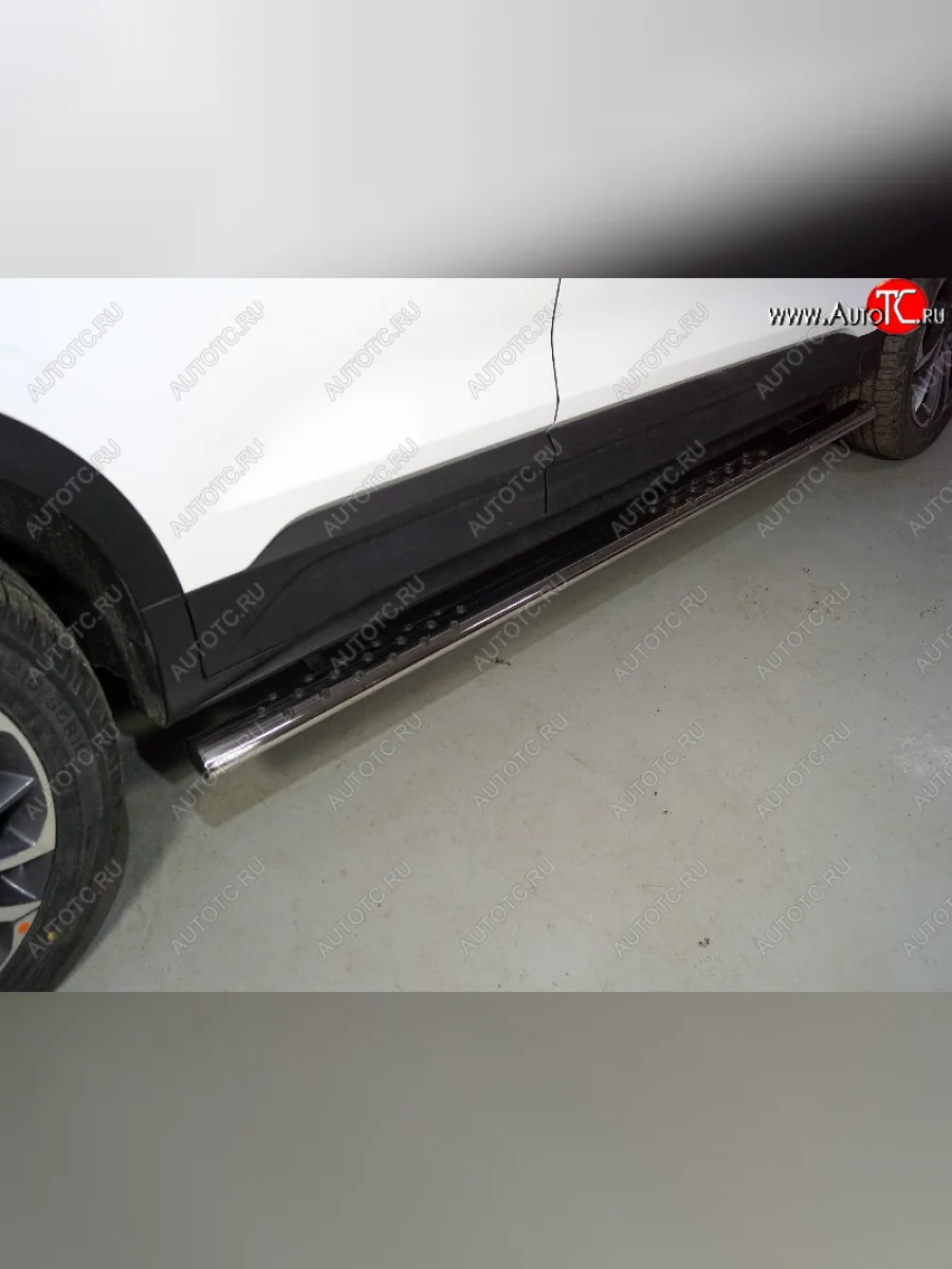 Пороги овальные с проступью 75х42 мм ТСС Тюнинг Geely Coolray SX11 дорестайлинг (2018-2023) (серые)  в Перми Пермском крае
